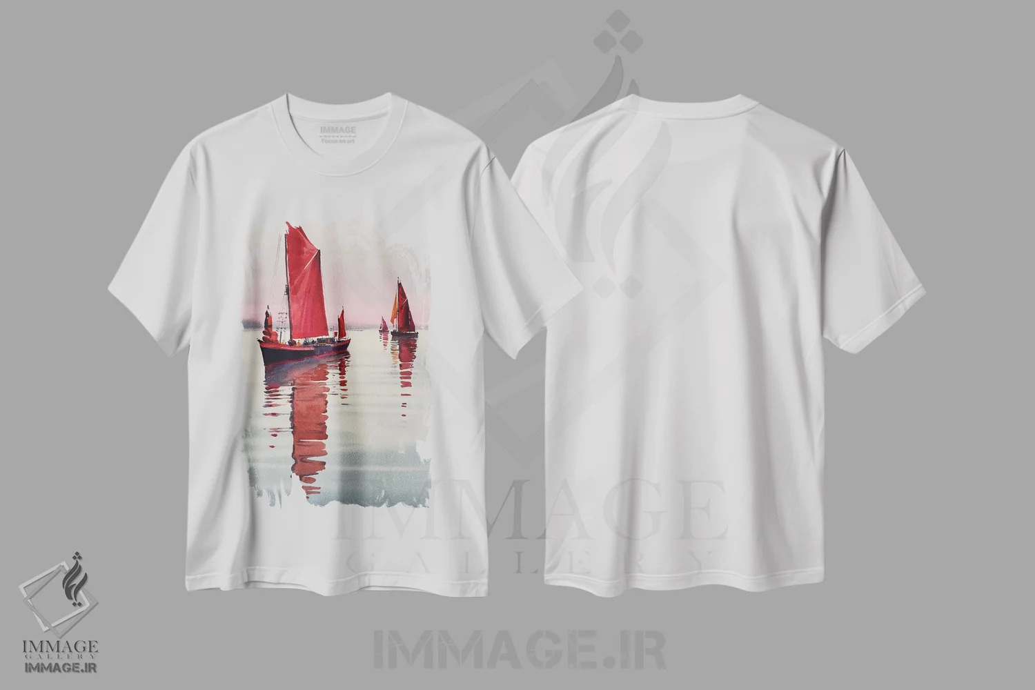 تیشرت سفید طرح دار بادبان های قرمز، دکور معاصر اثر اندریی کووالیک | فروشگاه ایماژ