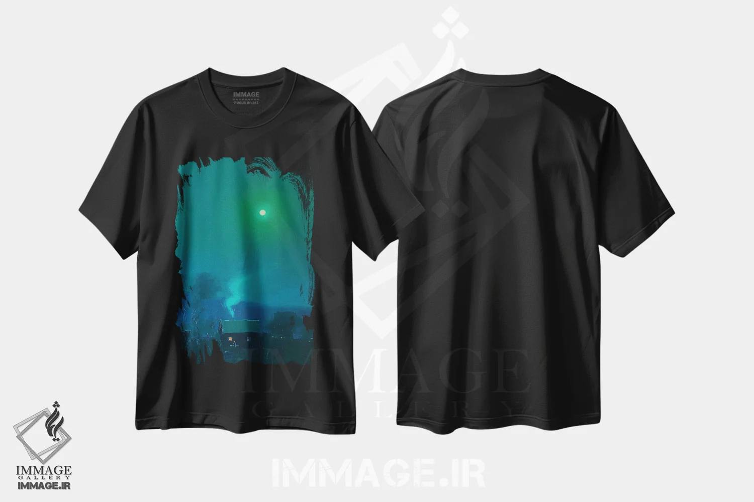 تیشرت مشکی طرح دار شب مهتابی رمانتیک، دکور معاصر اثر اندریی کووالیک | فروشگاه ایماژ
