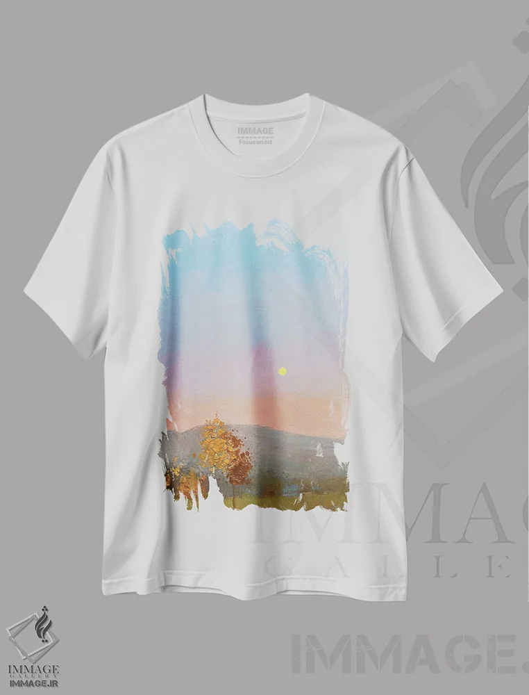 تیشرت سفید طرح دار سکوت، دکور معاصر اثر اندریی کووالیک | فروشگاه ایماژ