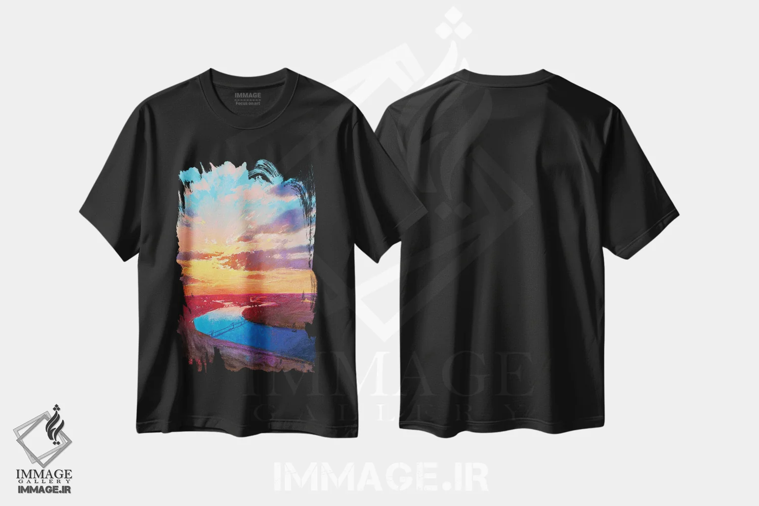 تیشرت مشکی طرح دار غروب بر فراز رود دنیپر در کی یف، دکور معاصر اثر اندریی کووالیک | فروشگاه ایماژ