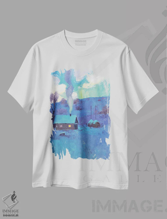 تیشرت سفید طرح دار منظره زمستانی در کارپات، دکور معاصر اثر اندریی کووالیک | فروشگاه ایماژ