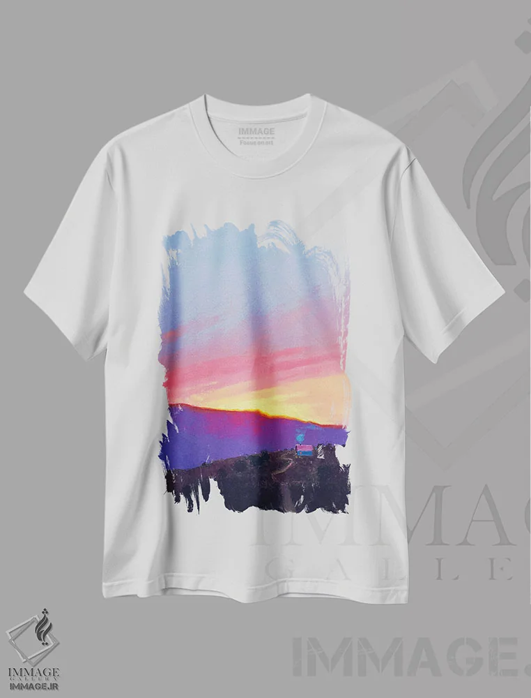 تیشرت سفید طرح دار صبح شگفت انگیز در کارپات، آبستره اثر اندریی کووالیک | فروشگاه ایماژ