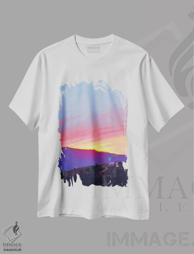 تیشرت سفید طرح دار صبح شگفت انگیز در کارپات، آبستره اثر اندریی کووالیک | فروشگاه ایماژ