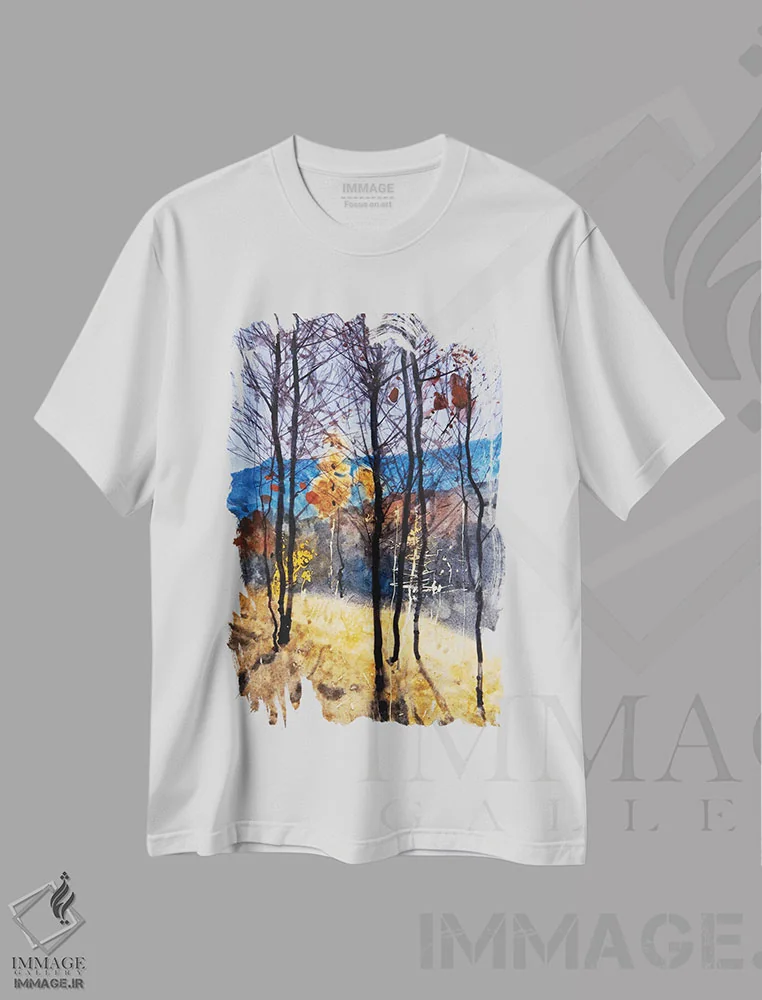 تیشرت سفید طرح دار منظره پاییزی کارپات، دکور معاصر اثر اندریی کووالیک | immage.ir