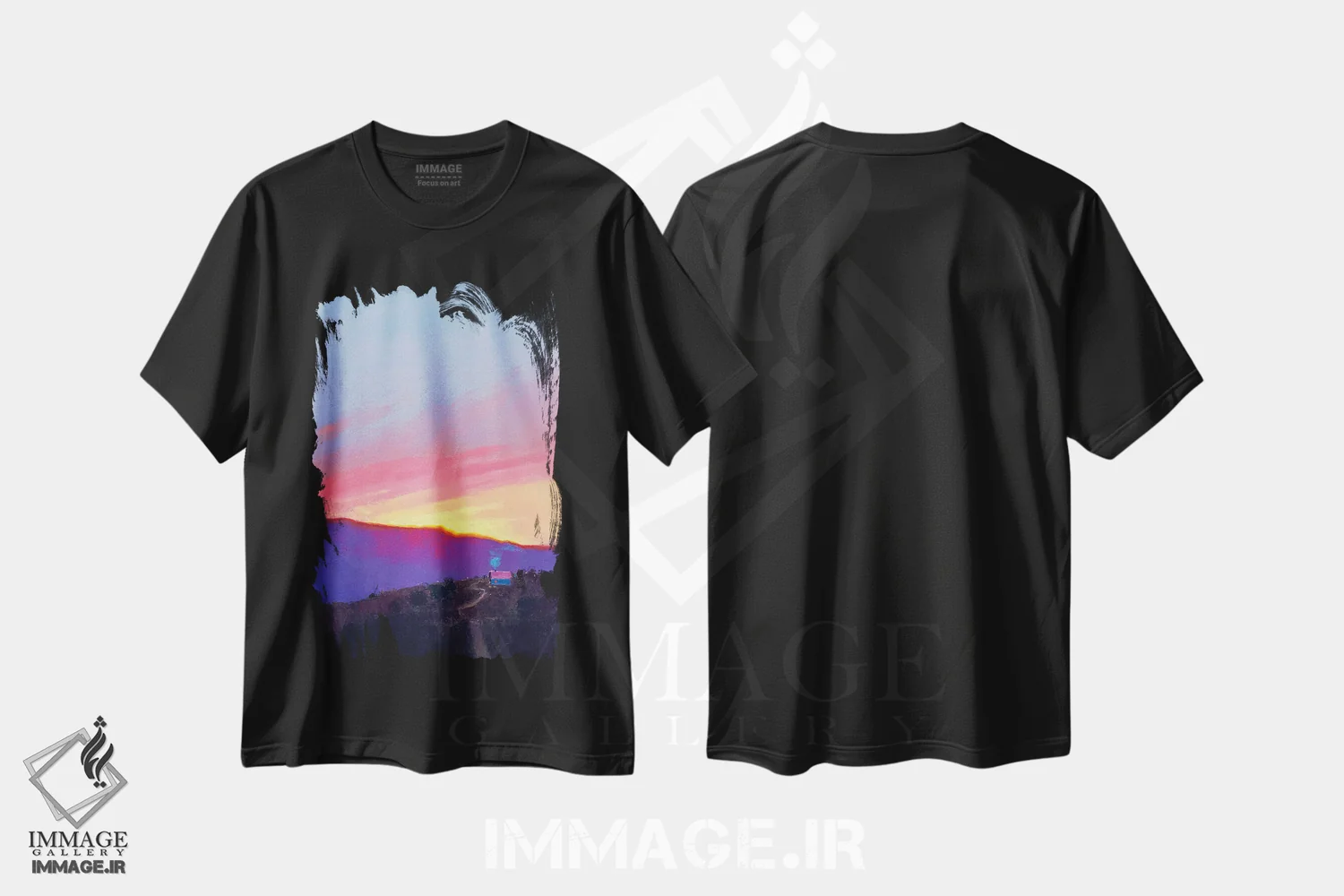 تیشرت مشکی طرح دار صبح شگفت انگیز در کارپات، آبستره اثر اندریی کووالیک | immage.ir