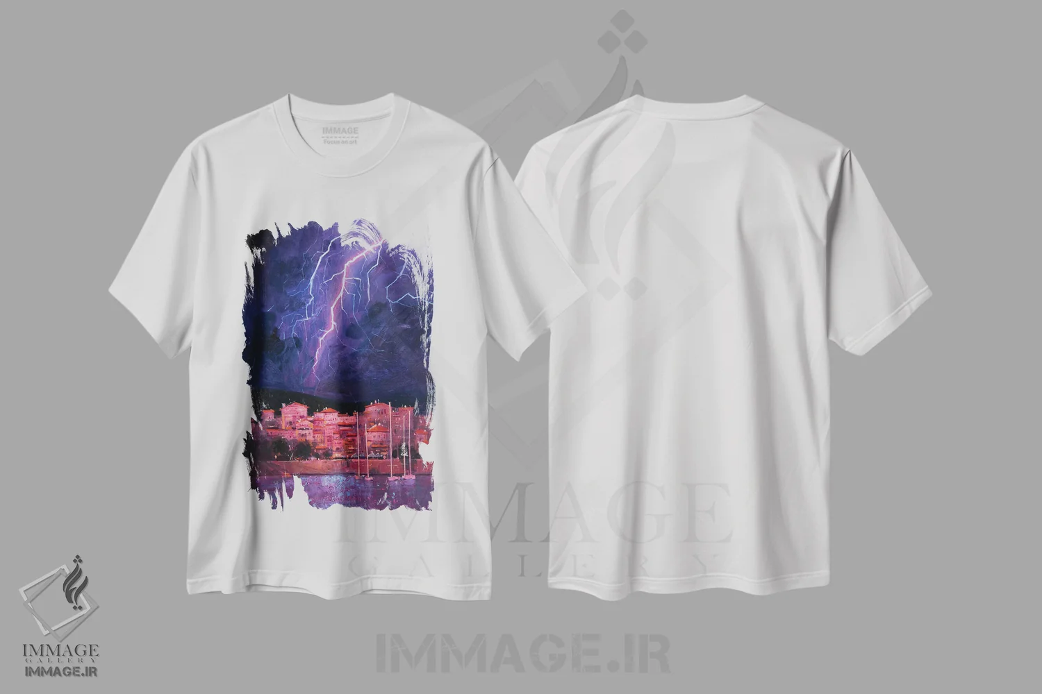 تیشرت سفید طرح دار طوفان در یونان، دکور معاصر اثر اندریی کووالیک | فروشگاه ایماژ