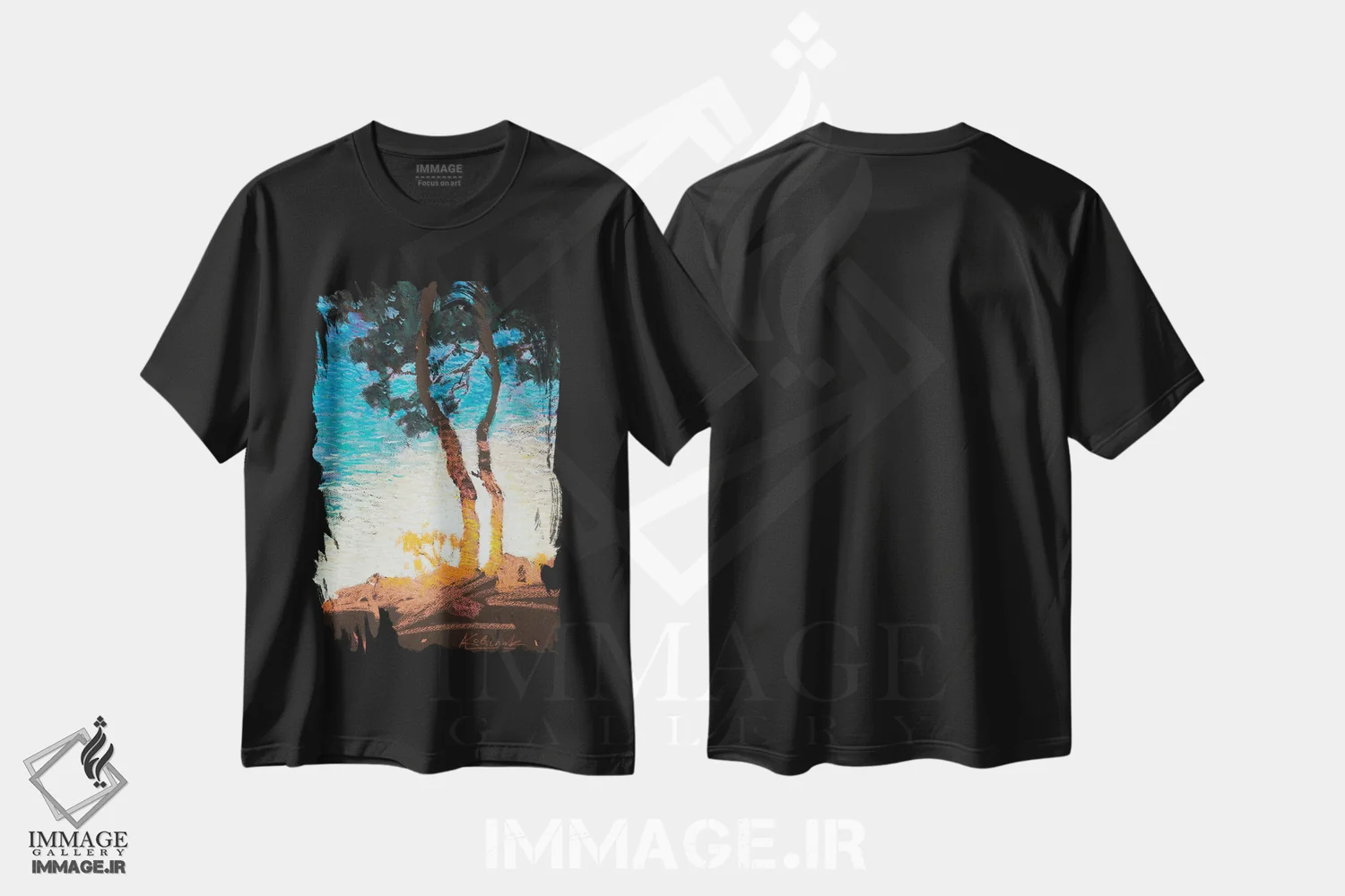 تیشرت مشکی طرح دار طرح آفتابی در ترکیه، آبستره اثر اندریی کووالیک | فروشگاه ایماژ