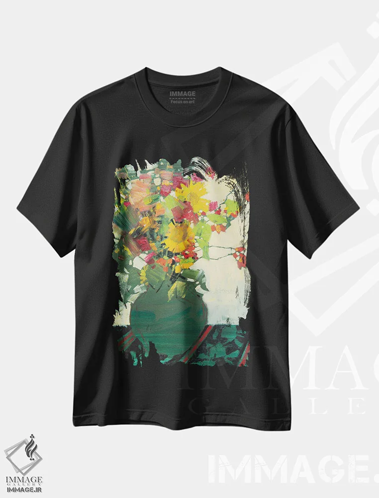 تیشرت مشکی طرح دار گل های پاییزی، دکور معاصر اثر اندریی کووالیک | فروشگاه ایماژ