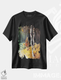 تیشرت مشکی طرح دار منظره پاییزی با درختان توس، آبستره اثر اندریی کووالیک | immage.ir