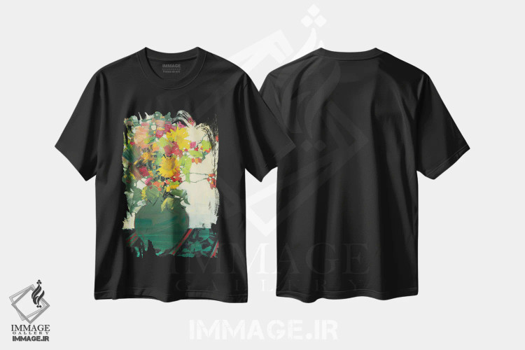 تیشرت مشکی طرح دار گل های پاییزی، دکور معاصر اثر اندریی کووالیک | فروشگاه ایماژ