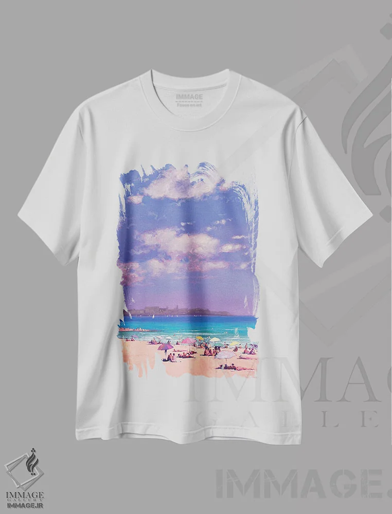 تیشرت سفید طرح دار یک روز تابستانی در دریا، آلیکانته اسپانیا، دکور ساحلی اثر اندریی کووالیک | immage.ir