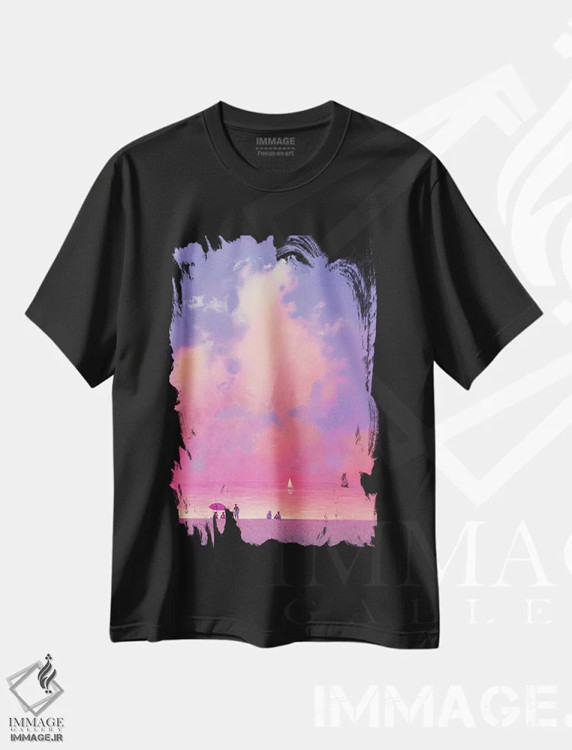 تیشرت مشکی طرح دار عصر روشن در کنار دریا، دکور ساحلی اثر اندریی کووالیک | immage.ir