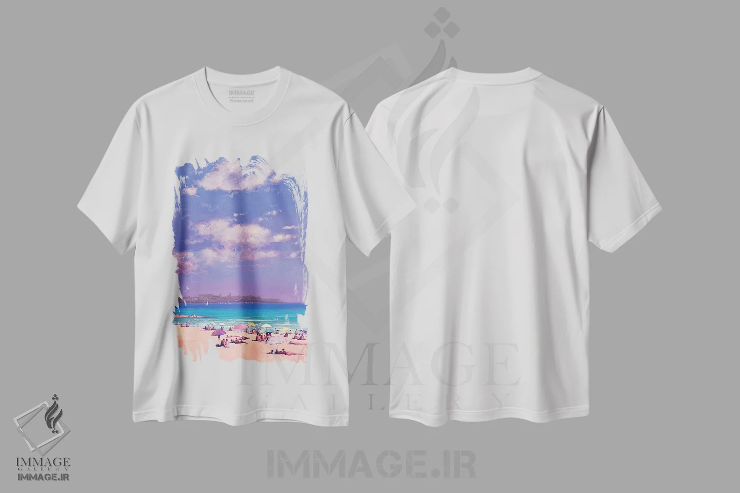 تیشرت سفید طرح دار یک روز تابستانی در دریا، آلیکانته اسپانیا، دکور ساحلی اثر اندریی کووالیک | immage.ir
