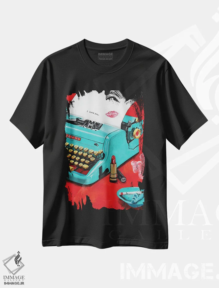 تیشرت مشکی طرح دار برایم بنویس، تزئینی اثر کریستین ووس | فروشگاه ایماژ
