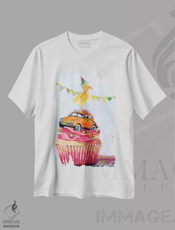تیشرت سفید طرح دار کمی شادمانی، هنر فاخر معاصر اثر کارن وبر | فروشگاه ایماژ