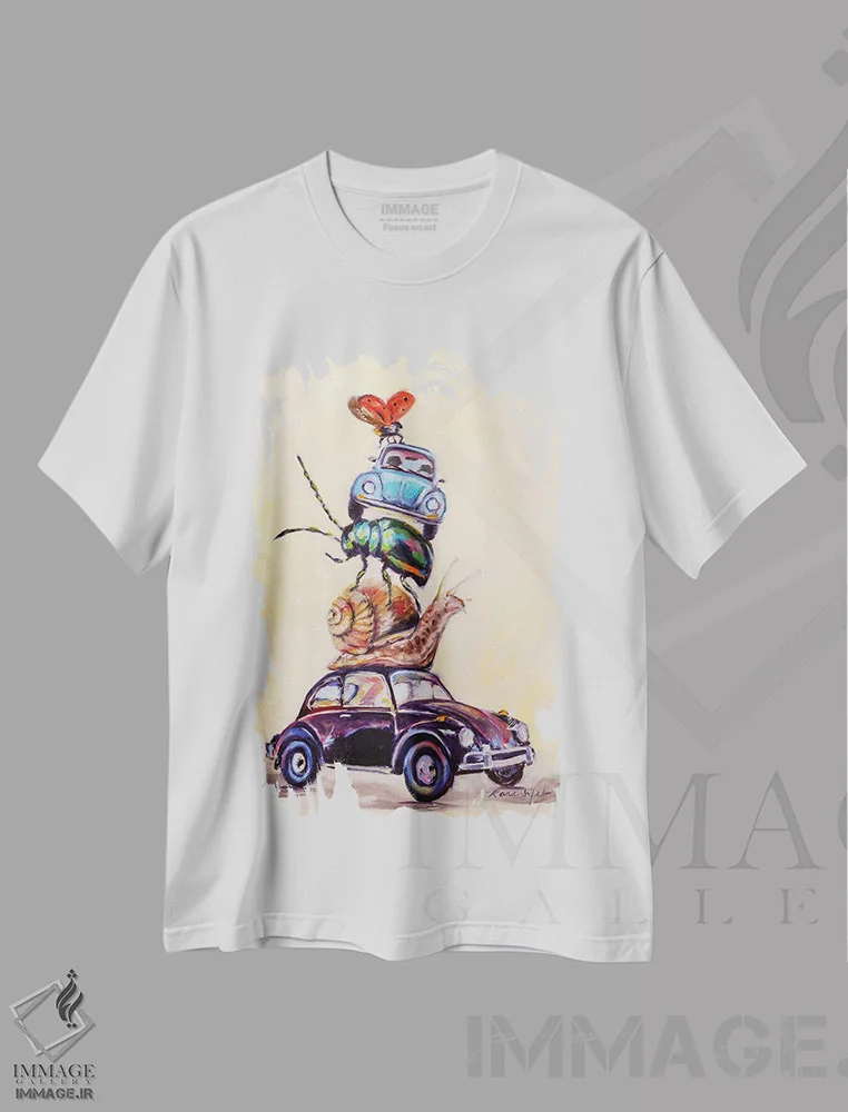 تیشرت سفید طرح دار حشرات لیسه ای، هنر فاخر معاصر اثر کارن وبر | فروشگاه ایماژ