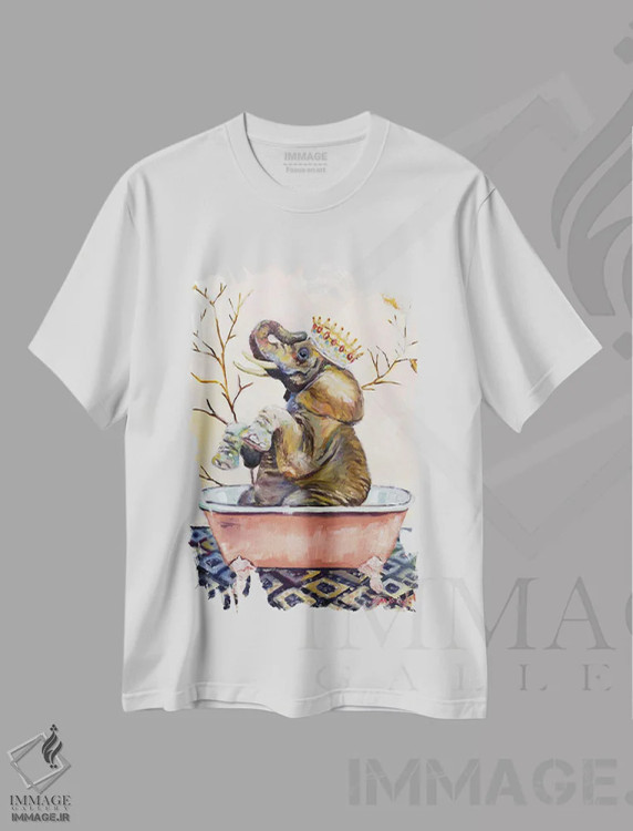 تیشرت سفید طرح دار آب بازی اِلی، هنر فاخر معاصر اثر کارن وبر | immage.ir