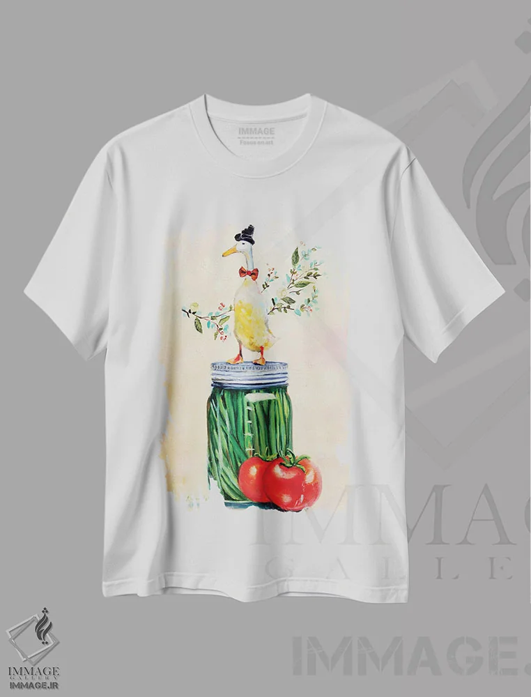 تیشرت سفید طرح دار آقای پیکل شگفت انگیز، هنر فاخر معاصر اثر کارن وبر | فروشگاه ایماژ