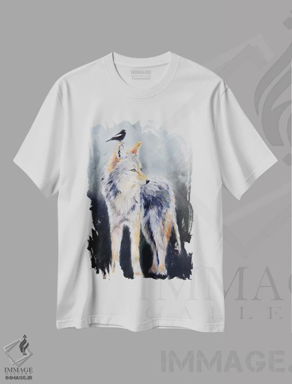 تیشرت سفید طرح دار روح کایوت، هنر فاخر معاصر اثر کارن وبر | immage.ir