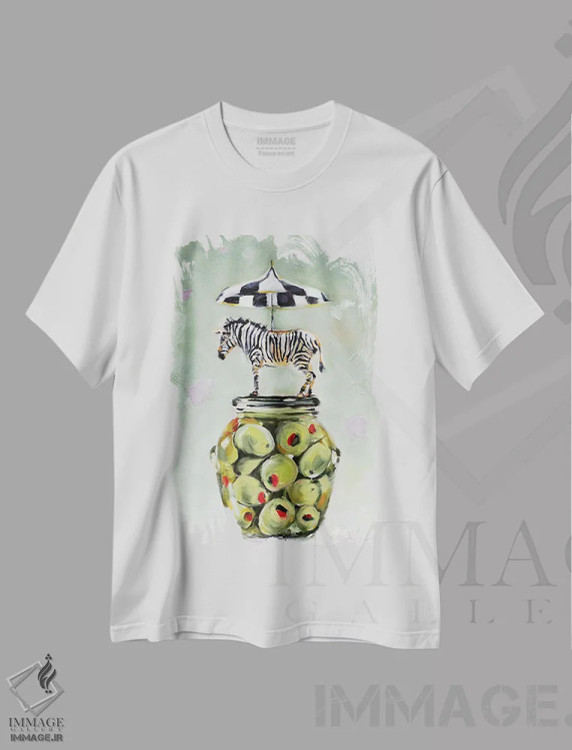 تیشرت سفید طرح دار راه راه و خال خالی، هنر فاخر معاصر اثر کارن وبر | فروشگاه ایماژ