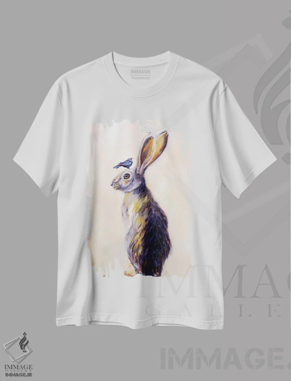 تیشرت سفید طرح دار سبک خرگوش، هنر فاخر معاصر اثر کارن وبر | فروشگاه ایماژ