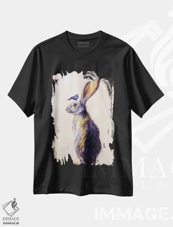تیشرت مشکی طرح دار سبک خرگوش، هنر فاخر معاصر اثر کارن وبر | immage.ir