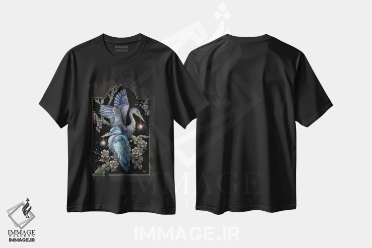 تیشرت مشکی طرح دار حواصیل ها، دکوراسیون جایگزین اثر کیمرا واچنا | فروشگاه ایماژ