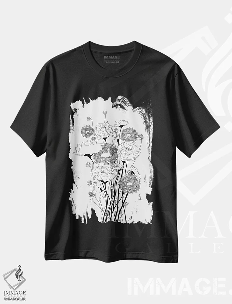 تیشرت مشکی طرح دار دسته وحشی ۱، هنر تزئینی سیاه و سفید اثر کیلیگ وولد | فروشگاه ایماژ