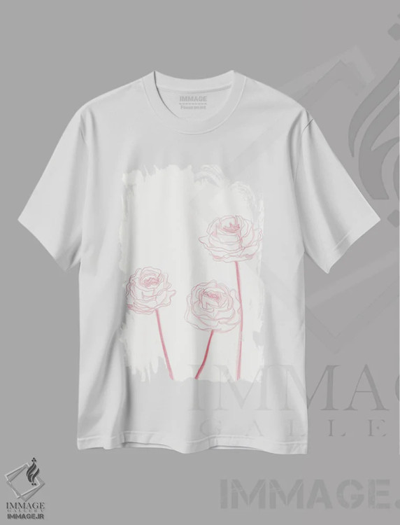 تیشرت سفید طرح دار شکوفه های صدتومانی ۲، آرت خطی اثر کیلیگ وولد | immage.ir