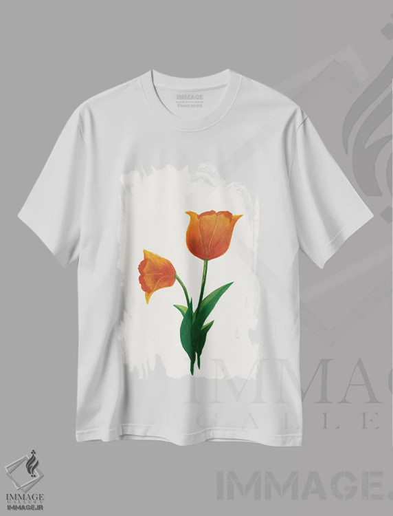 تیشرت سفید طرح دار لاله طلوع ۱، دکور معاصر اثر کیلیگ وولد | فروشگاه ایماژ