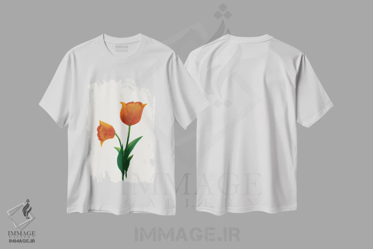 تیشرت سفید طرح دار لاله طلوع ۱، دکور معاصر اثر کیلیگ وولد | فروشگاه ایماژ