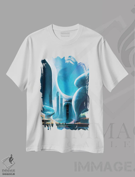تیشرت سفید طرح دار دنیای توهم ۵، هنر فاخر معاصر اثر کنوود هوه | فروشگاه ایماژ