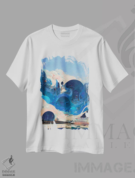 تیشرت سفید طرح دار شهر پوزیدون، هنر فاخر معاصر اثر کنوود هوه | immage.ir