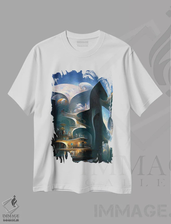 تیشرت سفید طرح دار دنیای توهم ۳، دکوراسیون جایگزین اثر کنوود هوه | فروشگاه ایماژ