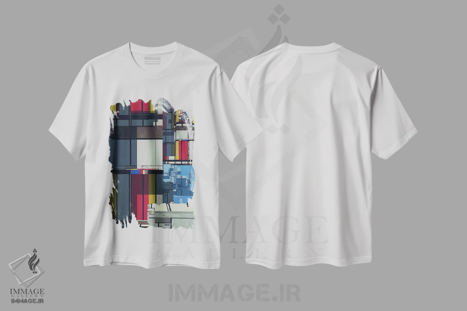 تیشرت سفید طرح دار رویای موندریان، هنر فاخر معاصر اثر کنوود هوه | فروشگاه ایماژ