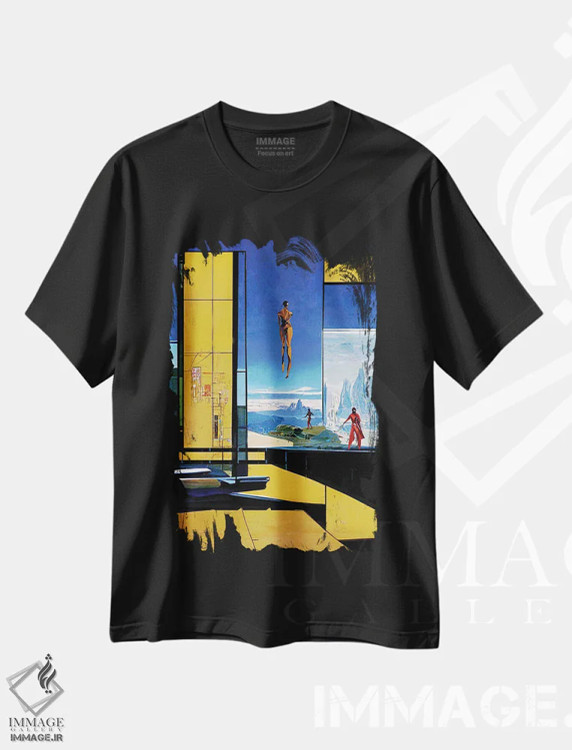 تیشرت مشکی طرح دار رویای موندریان ۲، هنر فاخر معاصر اثر کنوود هوه | immage.ir