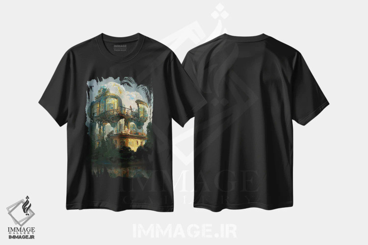 تیشرت مشکی طرح دار کسوف استیم پانک، دکوراسیون جایگزین اثر کنوود هوه | فروشگاه ایماژ