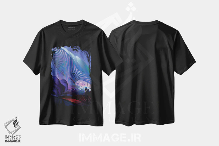 تیشرت مشکی طرح دار بهشت بینابینی، هنر فاخر معاصر اثر کنوود هوه | فروشگاه ایماژ