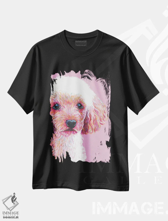 تیشرت مشکی طرح دار پودل روی زمینه صورتی، مدیوم اثر کیرستین وود | immage.ir