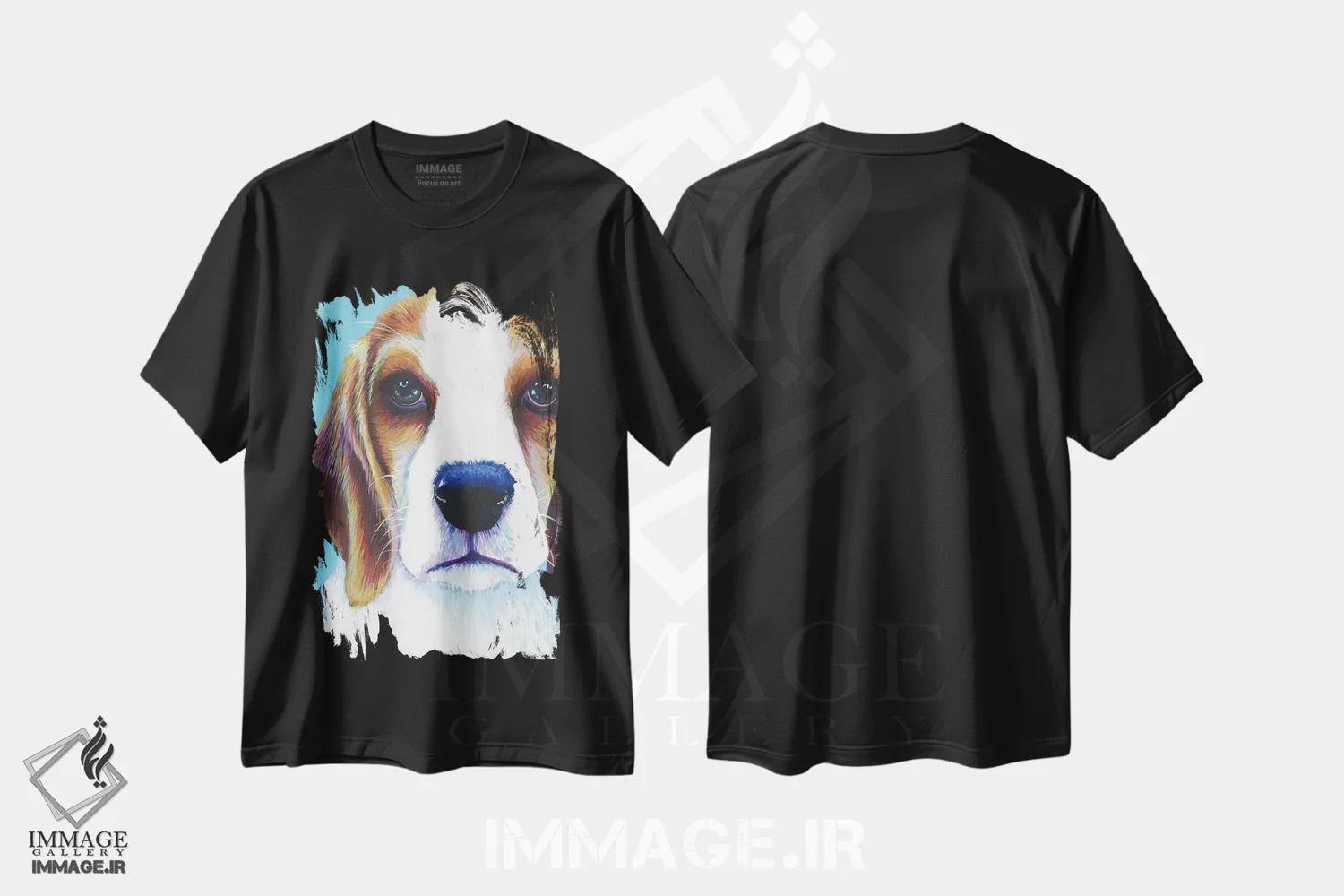 تیشرت مشکی طرح دار بیگل روی زمینه آبی آبی، مدیوم اثر کیرستین وود | immage.ir