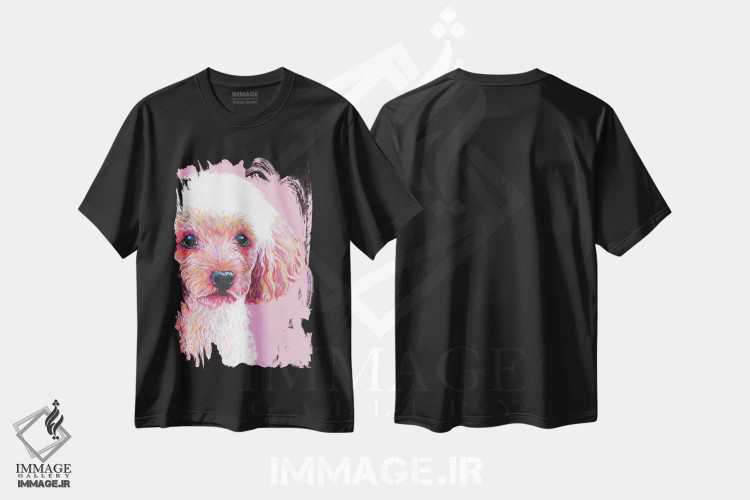 تیشرت مشکی طرح دار پودل روی زمینه صورتی، مدیوم اثر کیرستین وود | immage.ir