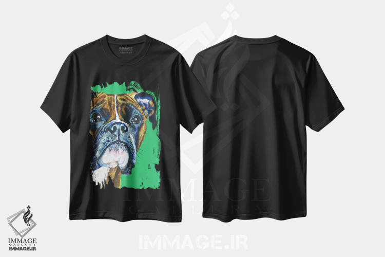 تیشرت مشکی طرح دار باکسر روی زمینه زمردی، مدیوم اثر کیرستین وود | فروشگاه ایماژ