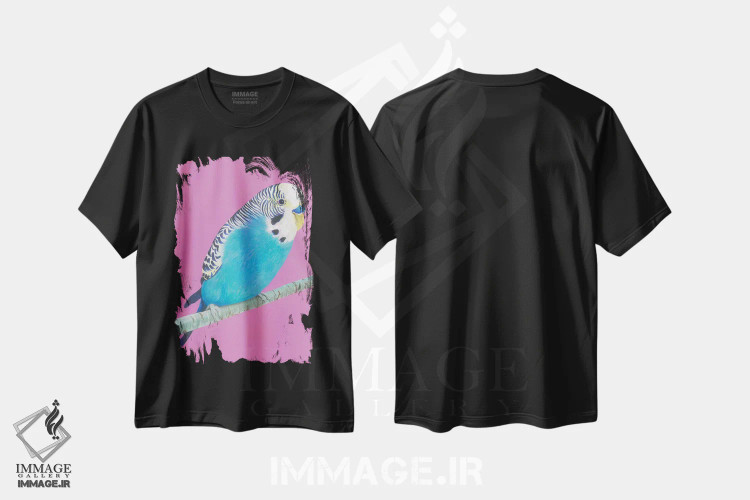 تیشرت مشکی طرح دار مرغ عشق آبی، مدیوم اثر کیرستین وود | فروشگاه ایماژ