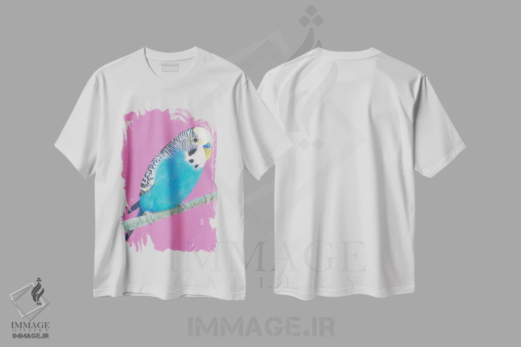 تیشرت سفید طرح دار مرغ عشق آبی، مدیوم اثر کیرستین وود | immage.ir
