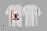 تیشرت سفید طرح دار بولداگ روی زمینه نارنجی، مدیوم اثر کیرستین وود | immage.ir
