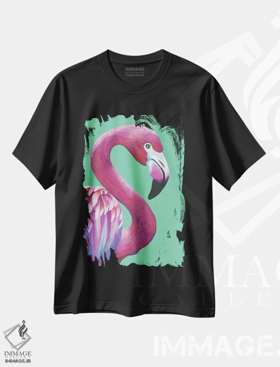 تیشرت مشکی طرح دار فلامینگو زیبا، مدیوم اثر کیرستین وود | immage.ir