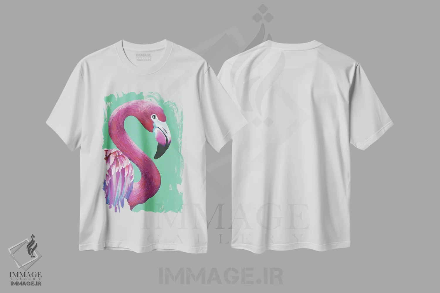 تیشرت سفید طرح دار فلامینگو زیبا، مدیوم اثر کیرستین وود | فروشگاه ایماژ