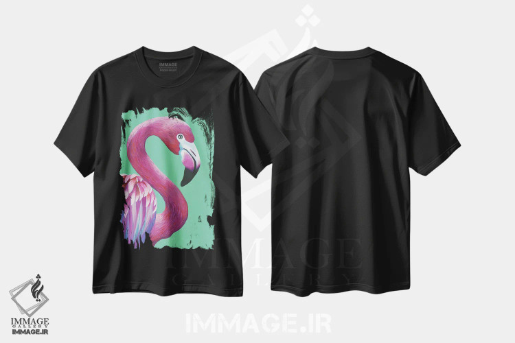 تیشرت مشکی طرح دار فلامینگو زیبا، مدیوم اثر کیرستین وود | immage.ir