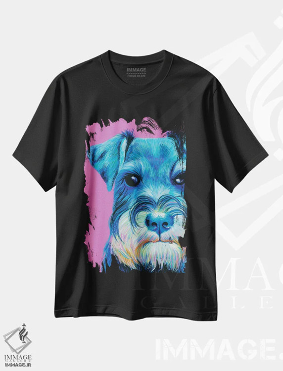 تیشرت مشکی طرح دار اشناوزر روی زمینه صورتی، هنر فاخر معاصر اثر کیرستین وود | فروشگاه ایماژ