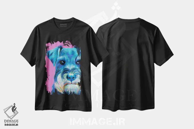 تیشرت مشکی طرح دار اشناوزر روی زمینه صورتی، هنر فاخر معاصر اثر کیرستین وود | فروشگاه ایماژ